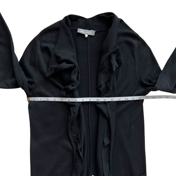 MaxMara Silk Cotton Blend Ruffle Open Front Waterfall Cardigan in Black Size M - Picture 9 of 10